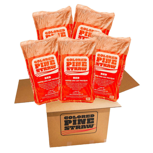 Box of five bags of Red Colored Pine Straw